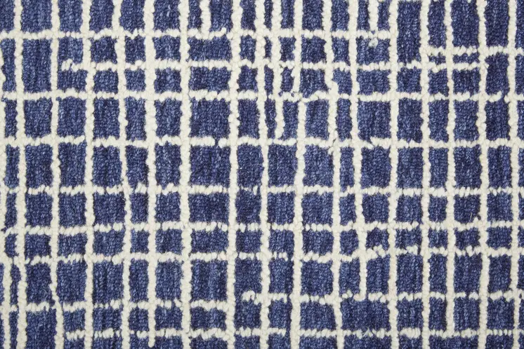 8' X 10' Blue and Ivory Wool Plaid Hand Tufted Area Rug