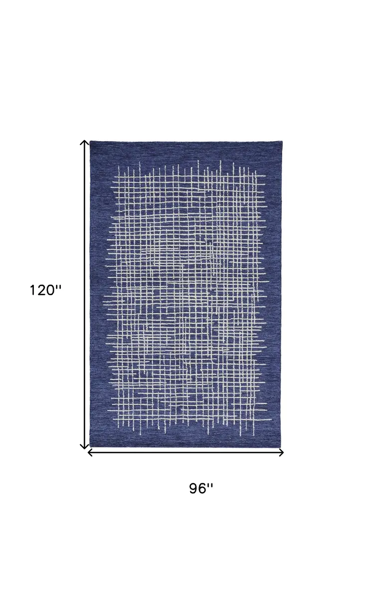 8' X 10' Blue and Ivory Wool Plaid Hand Tufted Area Rug