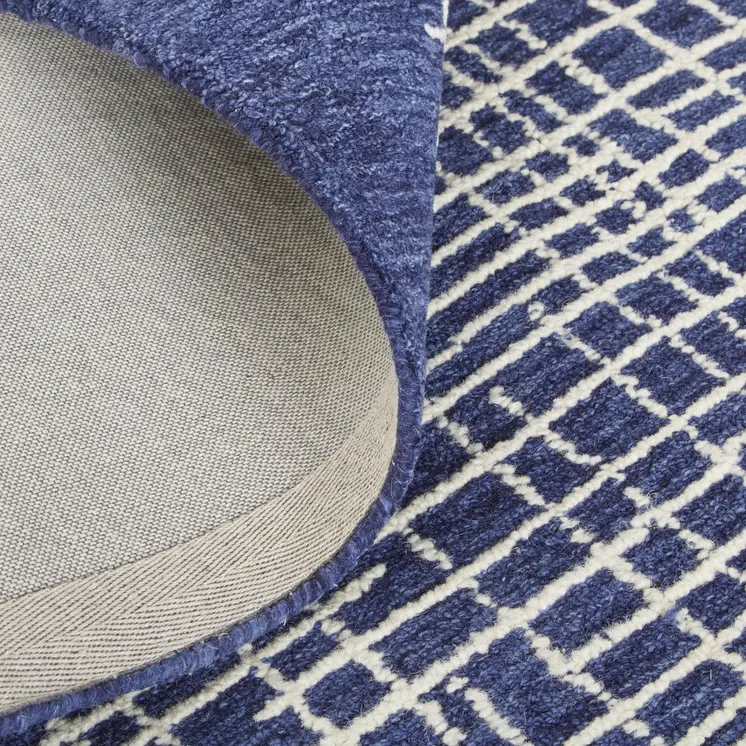 9' X 12' Blue And Ivory Wool Plaid Tufted Handmade Stain Resistant Area Rug
