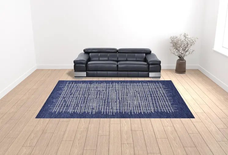 10' X 14' Blue And Ivory Wool Plaid Tufted Handmade Stain Resistant Area Rug