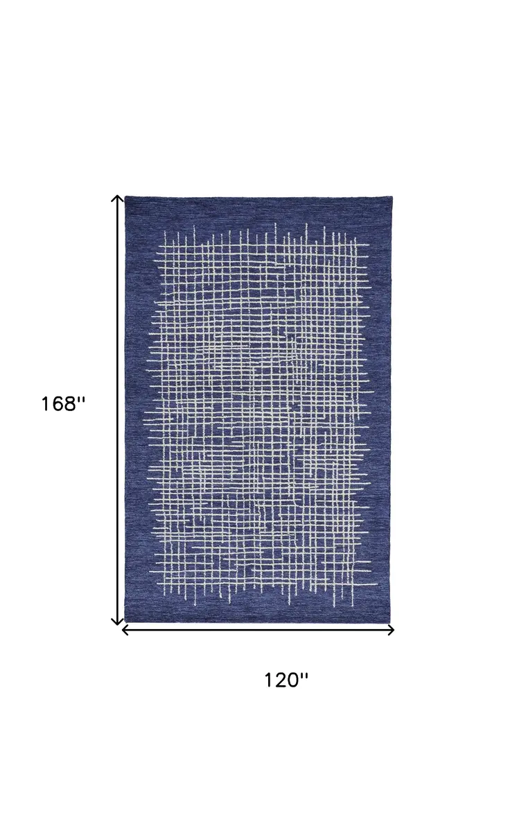 10' X 14' Blue And Ivory Wool Plaid Tufted Handmade Stain Resistant Area Rug