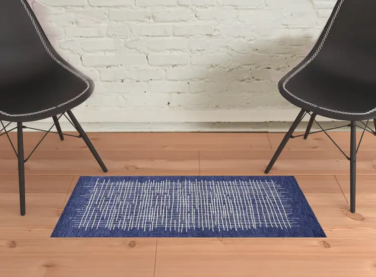 2' X 3' Blue And Ivory Wool Plaid Tufted Handmade Stain Resistant Area Rug