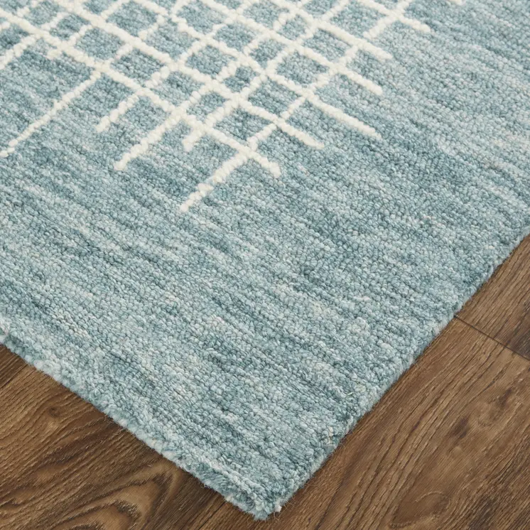 4' X 6' Blue And Ivory Wool Plaid Tufted Handmade Stain Resistant Area Rug