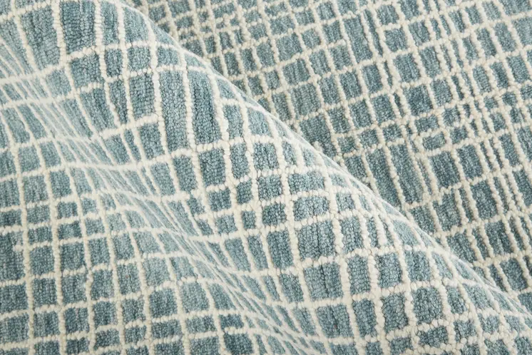 5' X 8' Blue And Ivory Wool Plaid Tufted Handmade Stain Resistant Area Rug
