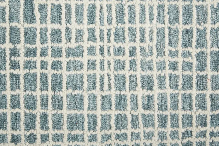 5' X 8' Blue And Ivory Wool Plaid Tufted Handmade Stain Resistant Area Rug