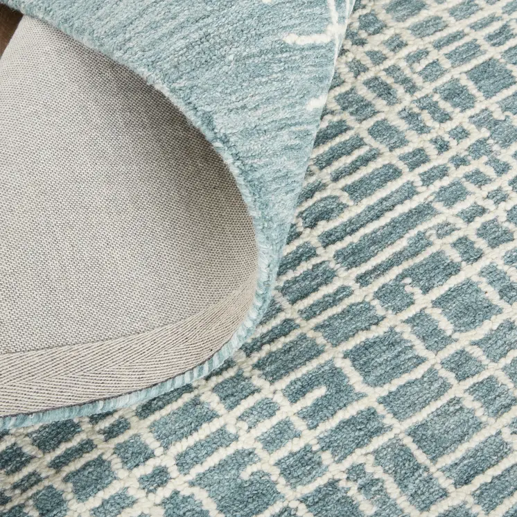 5' X 8' Blue And Ivory Wool Plaid Tufted Handmade Stain Resistant Area Rug