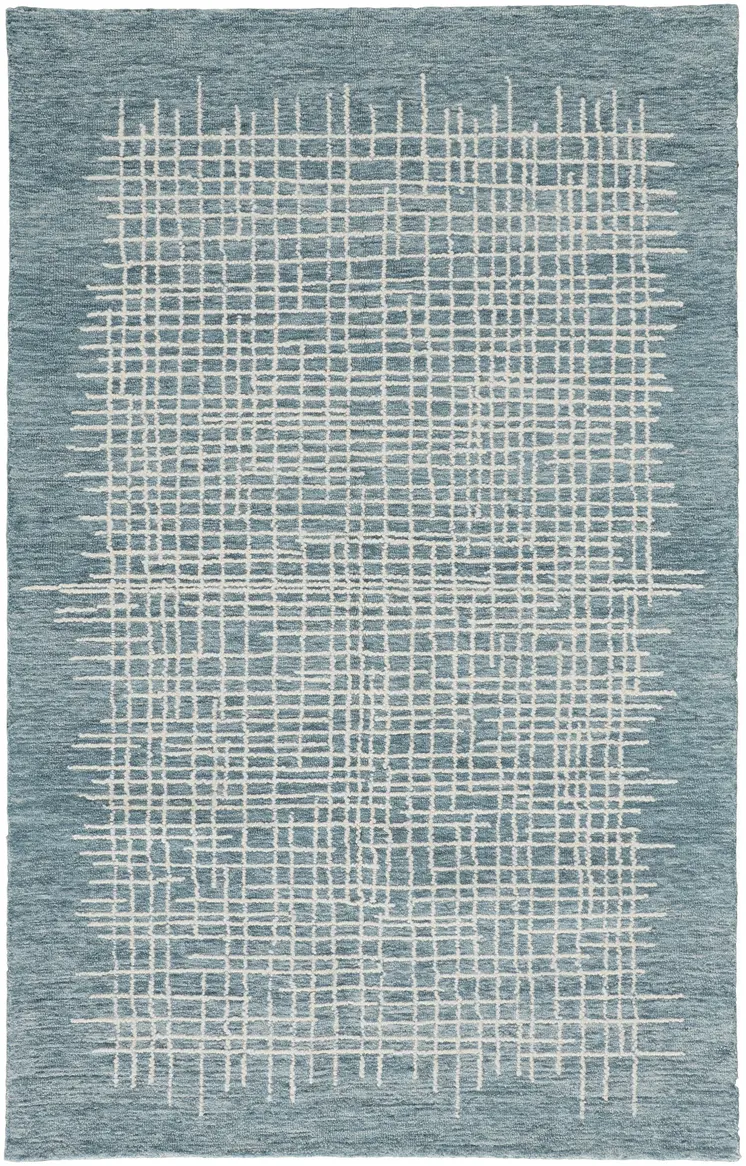 8' X 10' Blue And Ivory Wool Plaid Tufted Handmade Stain Resistant Area Rug