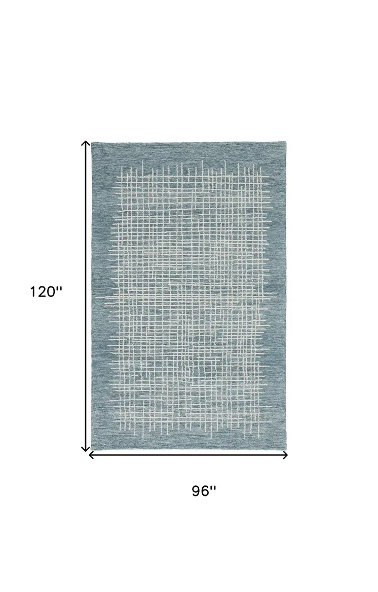 8' X 10' Blue And Ivory Wool Plaid Tufted Handmade Stain Resistant Area Rug