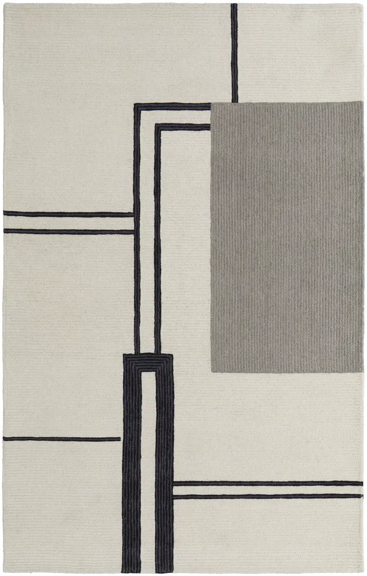 4' X 6' Gray and Ivory Wool Abstract Geometric Hand Tufted Area Rug