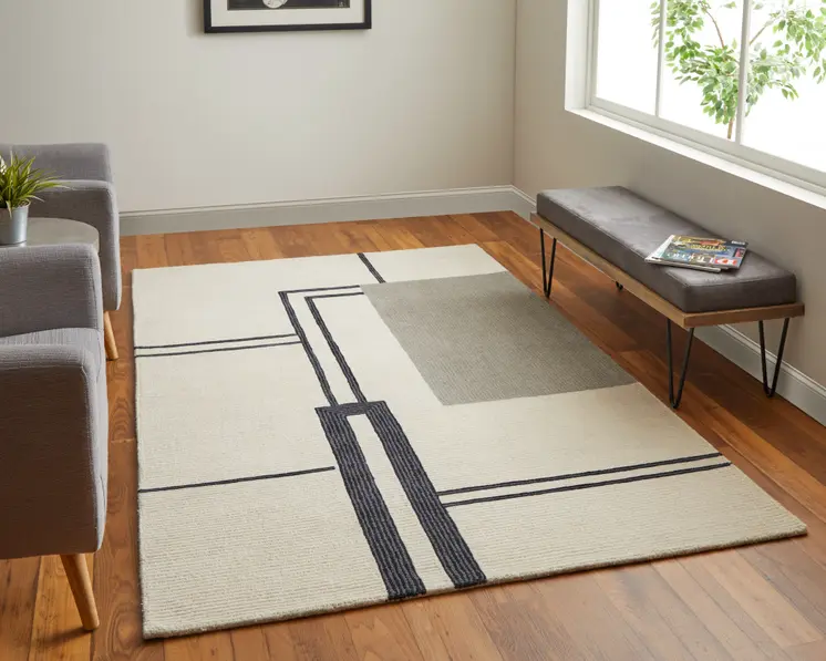 5' X 8' Gray and Ivory Wool Abstract Geometric Hand Tufted Area Rug