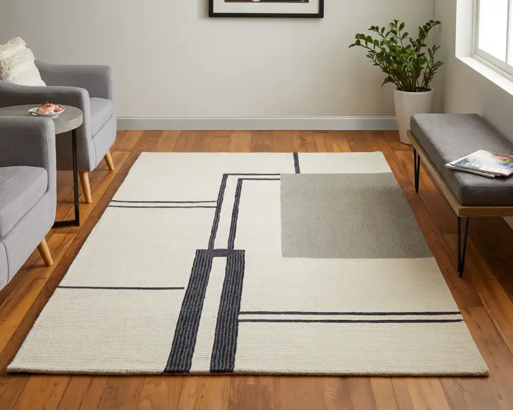 5' X 8' Gray and Ivory Wool Abstract Geometric Hand Tufted Area Rug