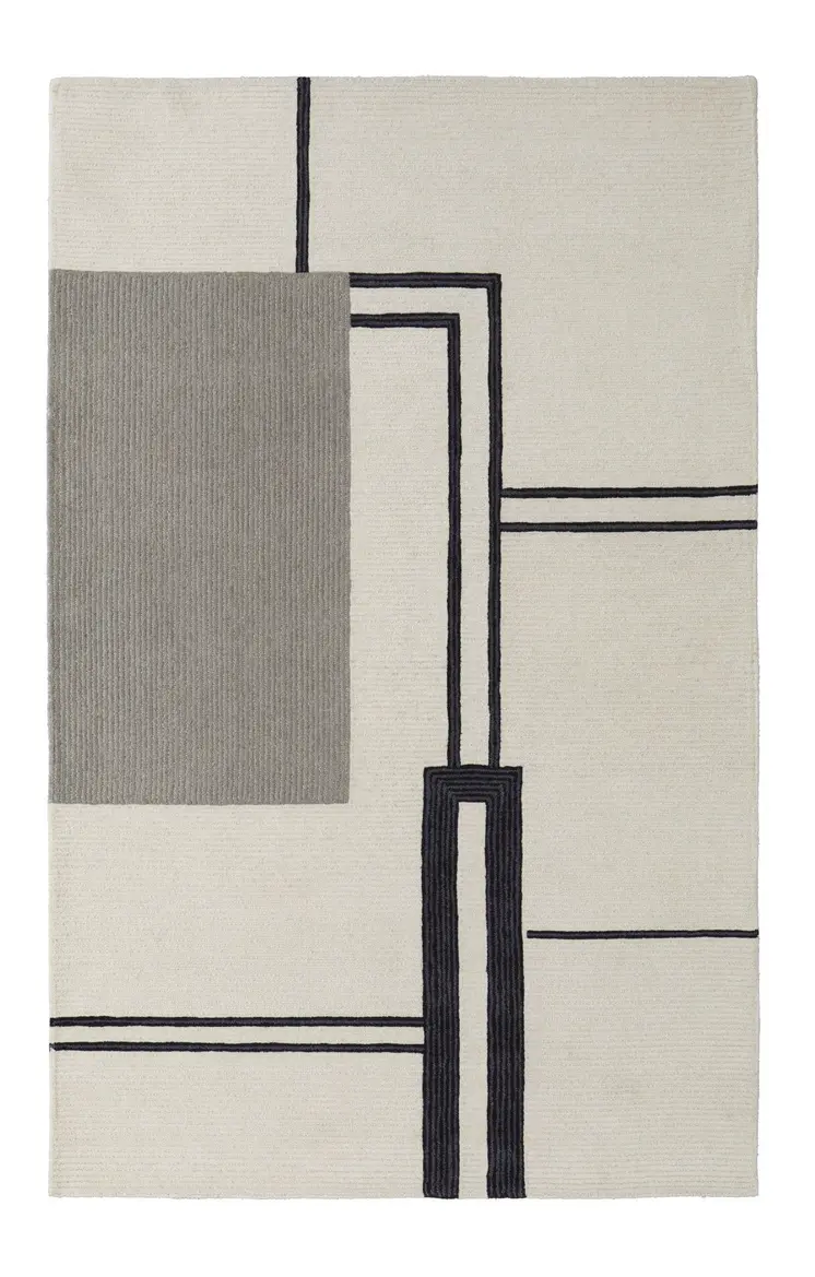 2' X 3' Gray and Ivory Wool Abstract Geometric Hand Tufted Area Rug