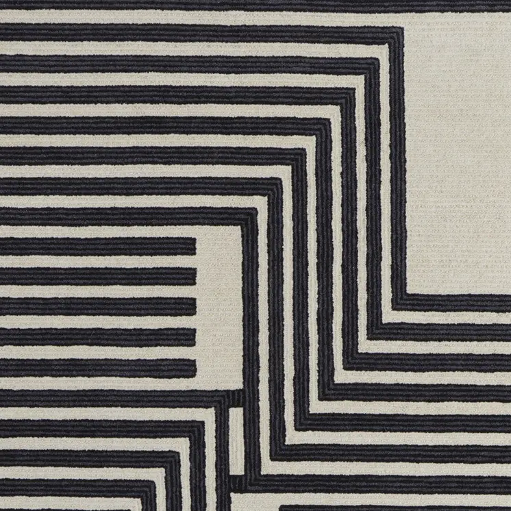 5' X 8' Black and Ivory Abstract Geometric Hand Tufted Area Rug