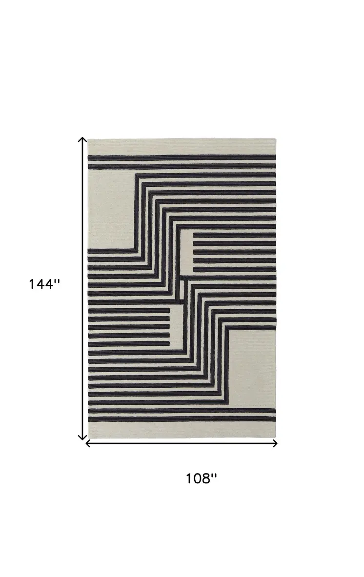 9' X 12' Gray and Black Wool Abstract Hand Tufted Area Rug