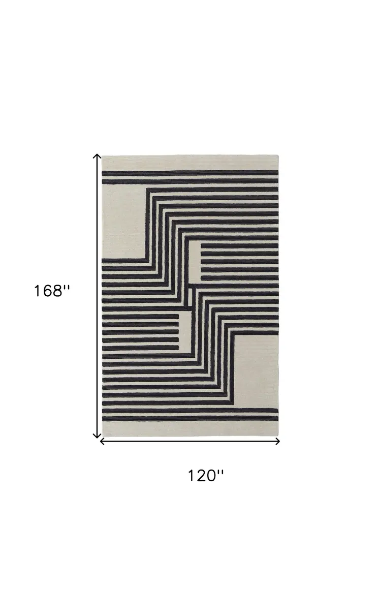 10' X 14' Gray and Black Wool Abstract Hand Tufted Area Rug