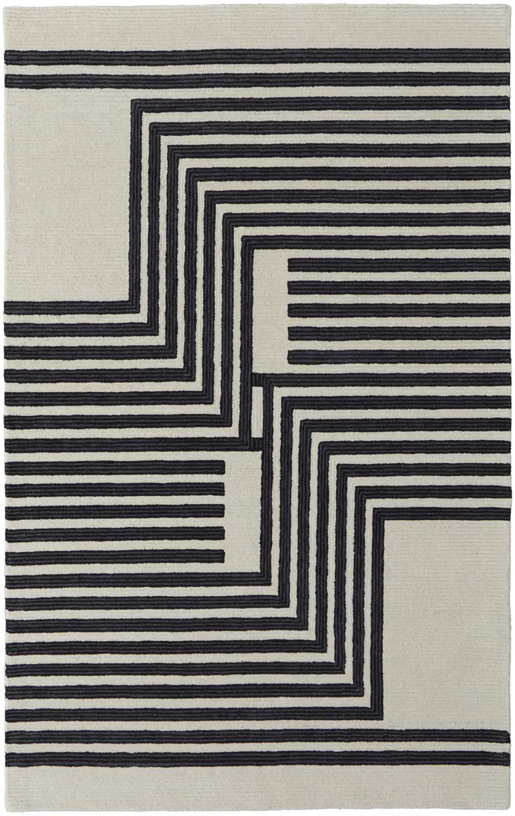 12' X 15' Gray Ivory And Black Wool Abstract Tufted Handmade Area Rug