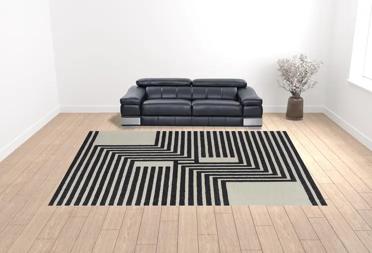 12' X 15' Gray Ivory And Black Wool Abstract Tufted Handmade Area Rug