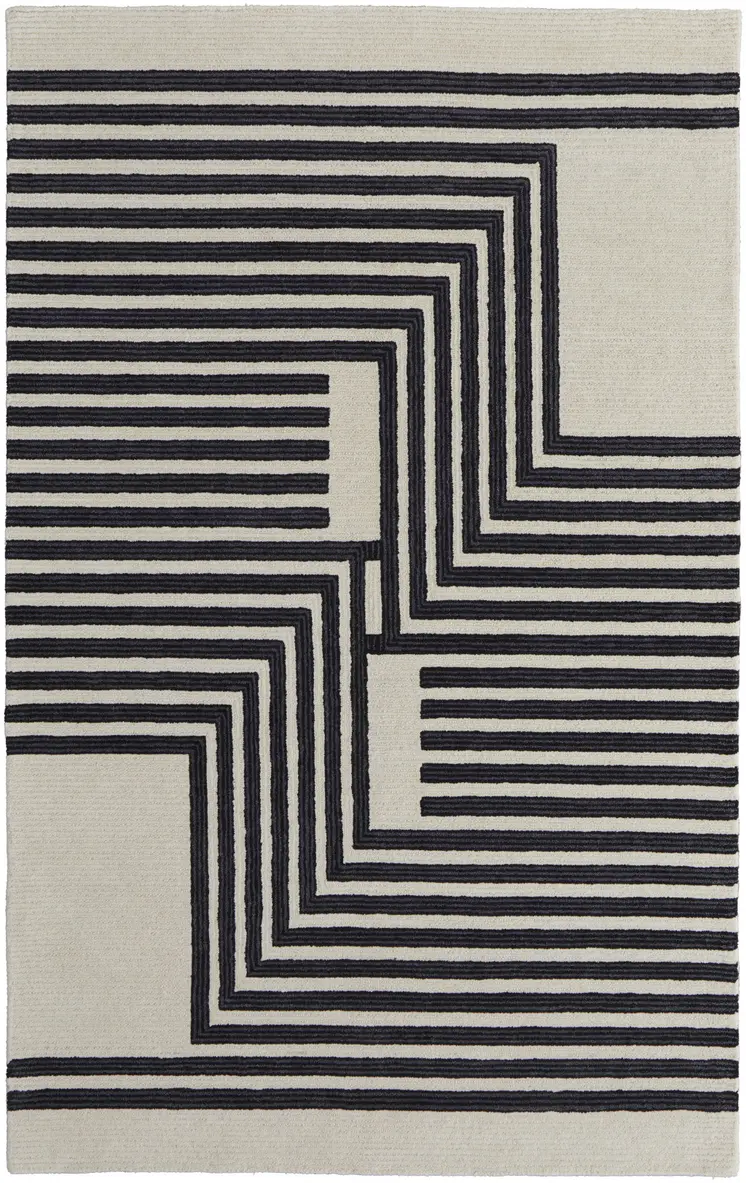 12' X 15' Gray Ivory And Black Wool Abstract Tufted Handmade Area Rug