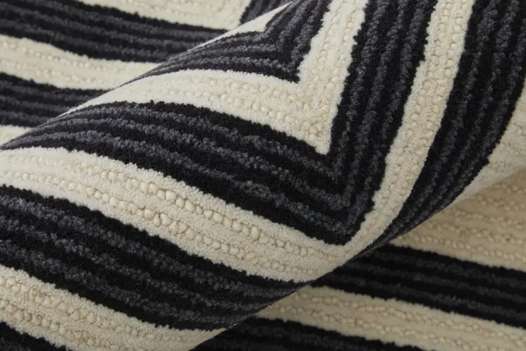2' X 3' Black and Ivory Abstract Geometric Hand Tufted Area Rug
