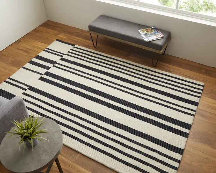5' X 8' Ivory and Black Wool Abstract Hand Tufted Area Rug