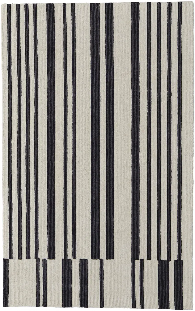 8' X 10' Ivory and Black Wool Abstract Hand Tufted Area Rug