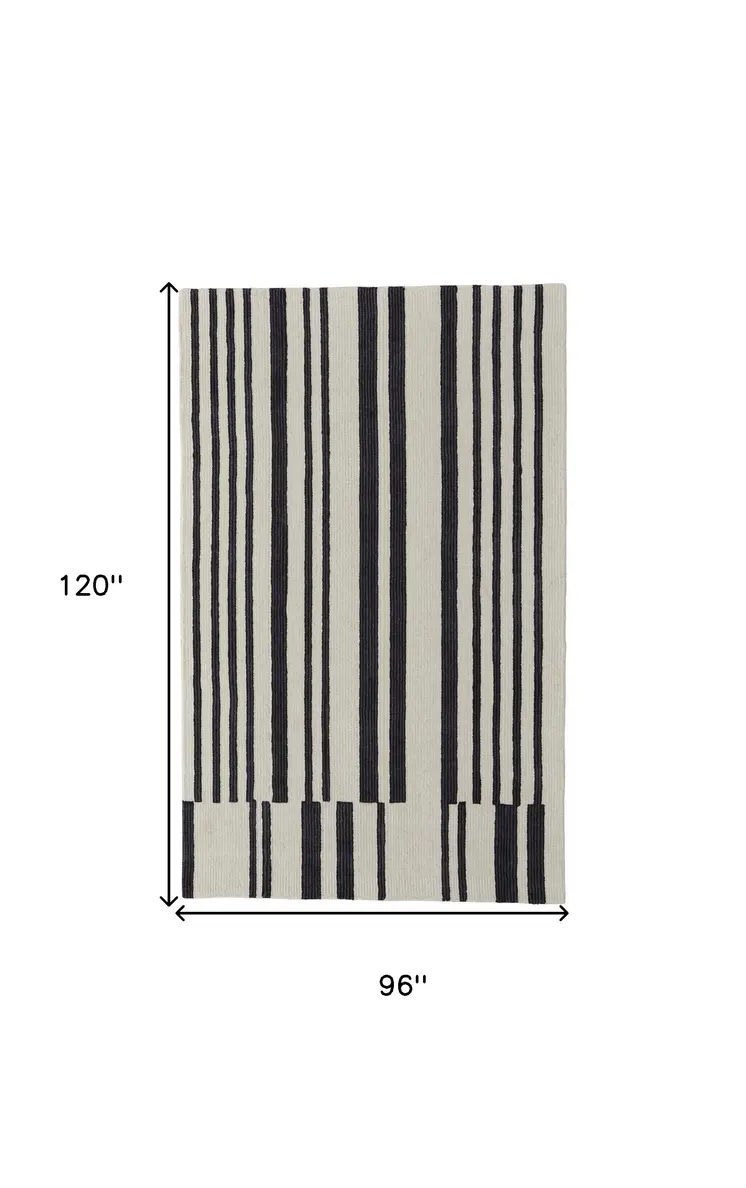 8' X 10' Ivory and Black Wool Abstract Hand Tufted Area Rug