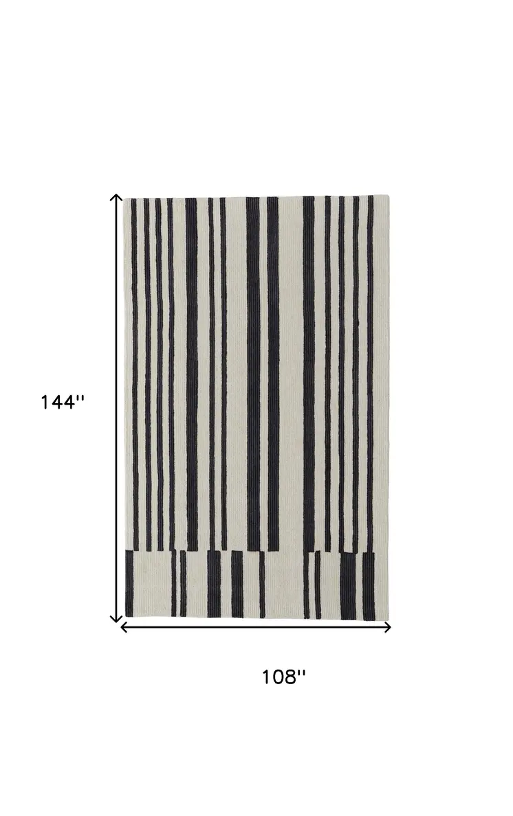 9' X 12' Ivory and Black Wool Abstract Hand Tufted Area Rug