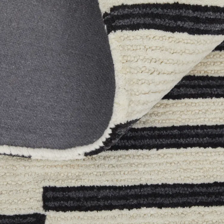 9' X 12' Ivory and Black Wool Abstract Hand Tufted Area Rug