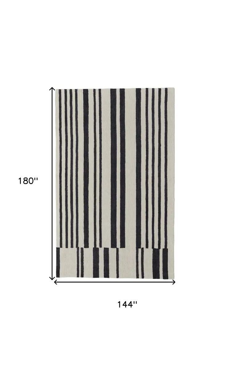 12' X 15' Ivory And Black Wool Abstract Tufted Handmade Area Rug