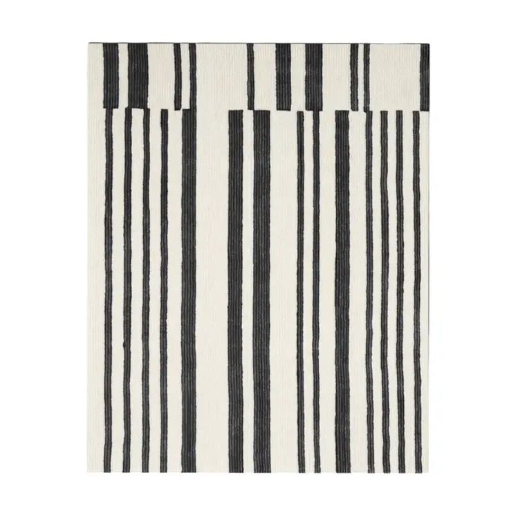 2' X 3' Ivory and Black Wool Abstract Hand Tufted Area Rug