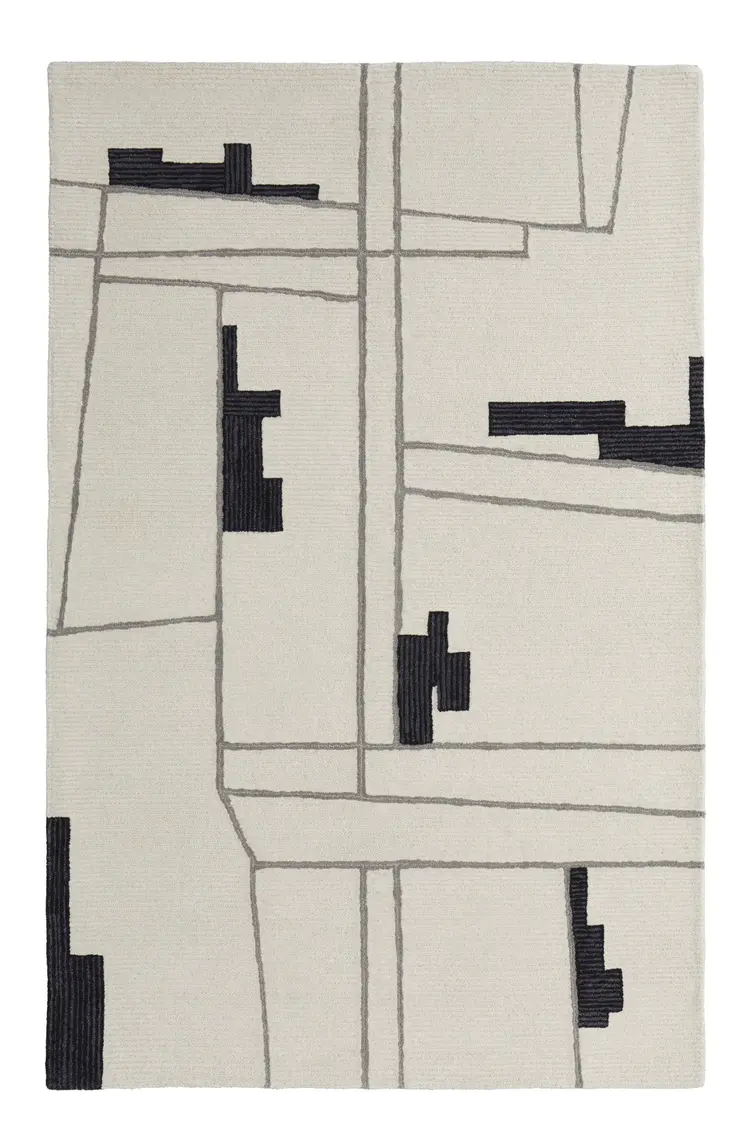 5' X 8' Gray and Ivory Wool Abstract Hand Tufted Area Rug