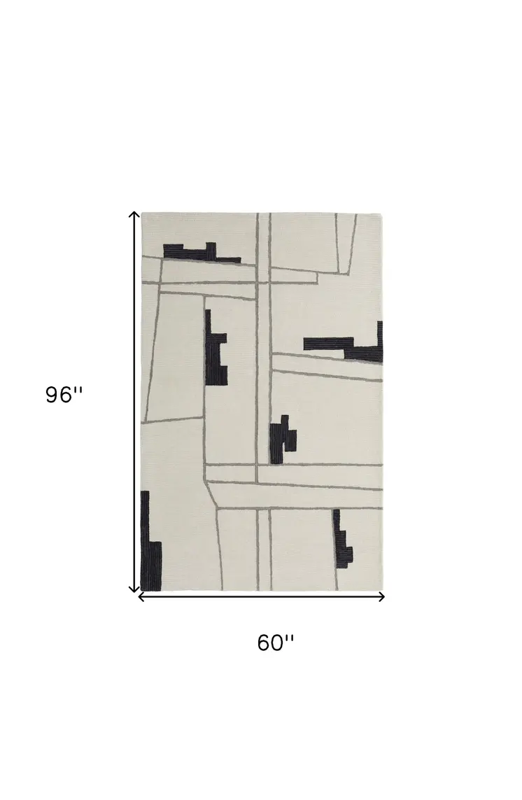 5' X 8' Gray and Ivory Wool Abstract Hand Tufted Area Rug