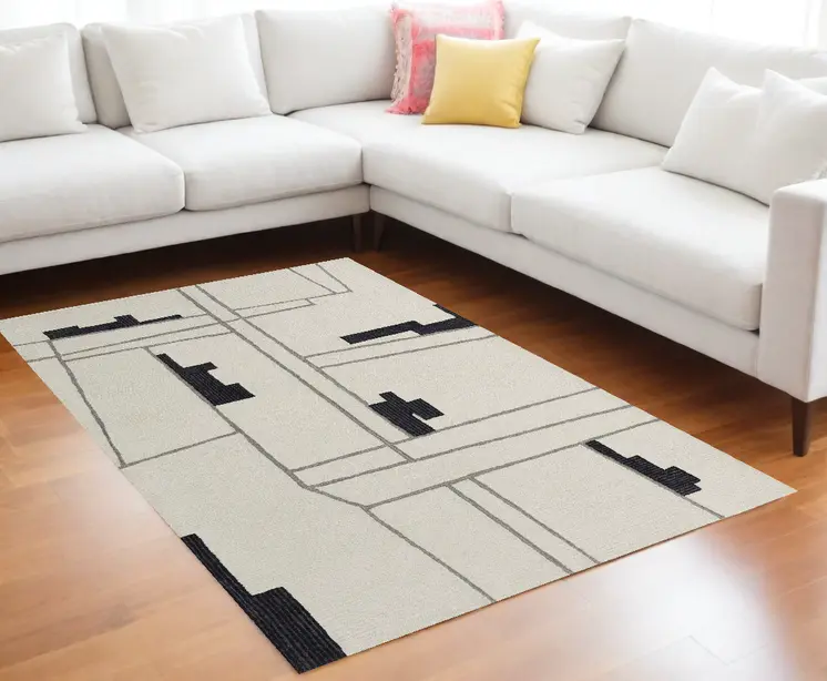 8' X 10' Gray and Ivory Wool Abstract Hand Tufted Area Rug