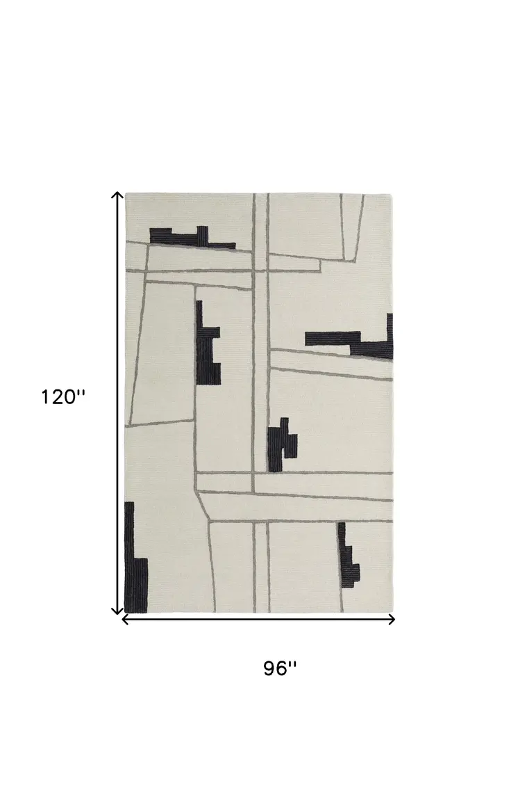 8' X 10' Gray and Ivory Wool Abstract Hand Tufted Area Rug
