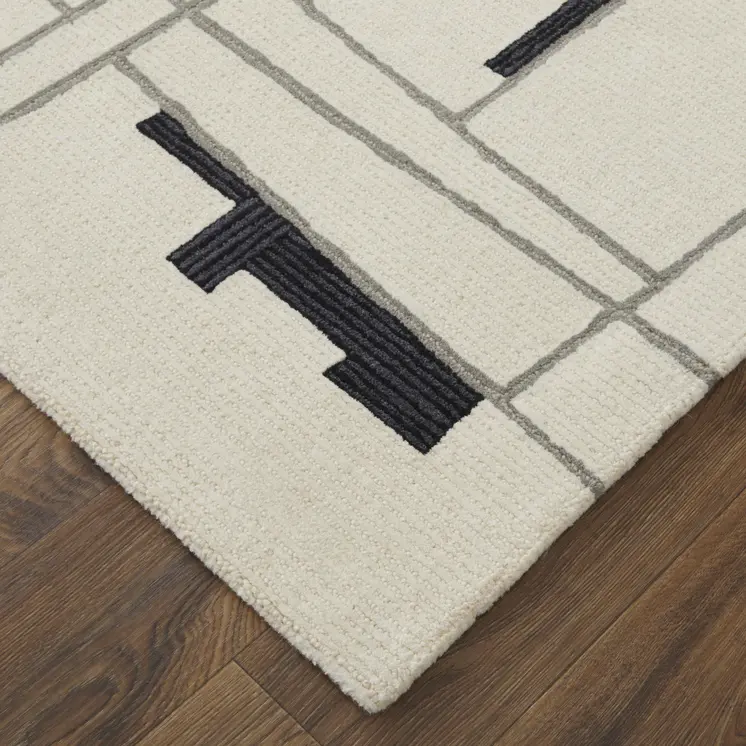 8' X 10' Gray and Ivory Wool Abstract Hand Tufted Area Rug