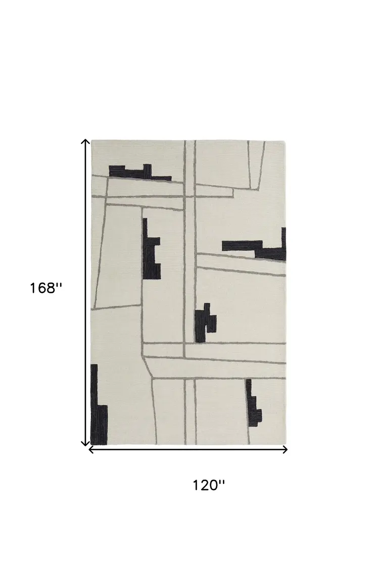 10' X 14' Gray and Ivory Wool Abstract Hand Tufted Area Rug