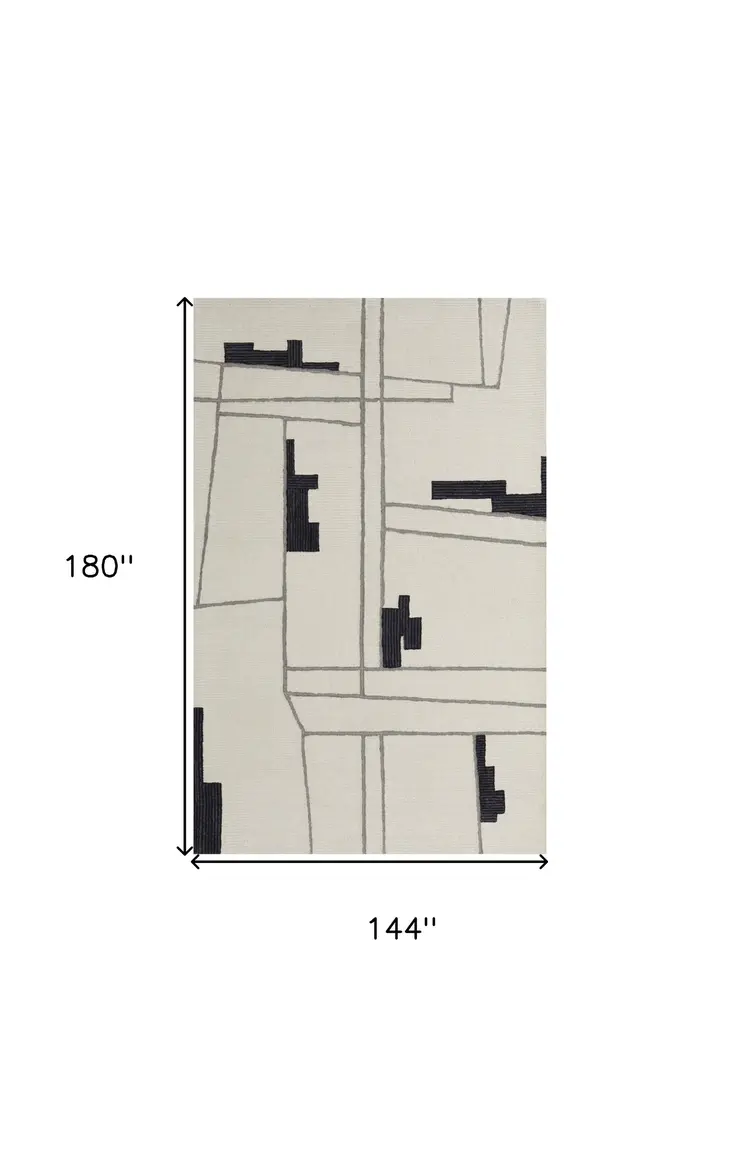 12' X 15' Gray and Ivory Wool Abstract Hand Tufted Area Rug
