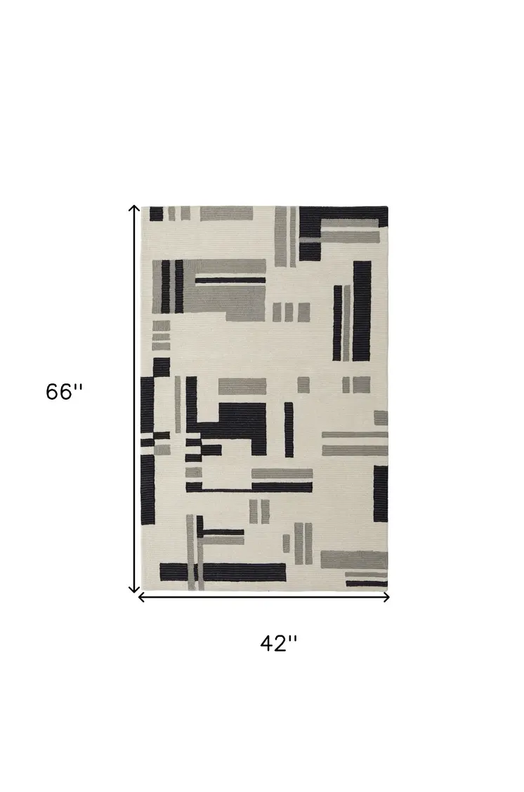 4' X 6' Ivory Wool Abstract Hand Tufted Area Rug