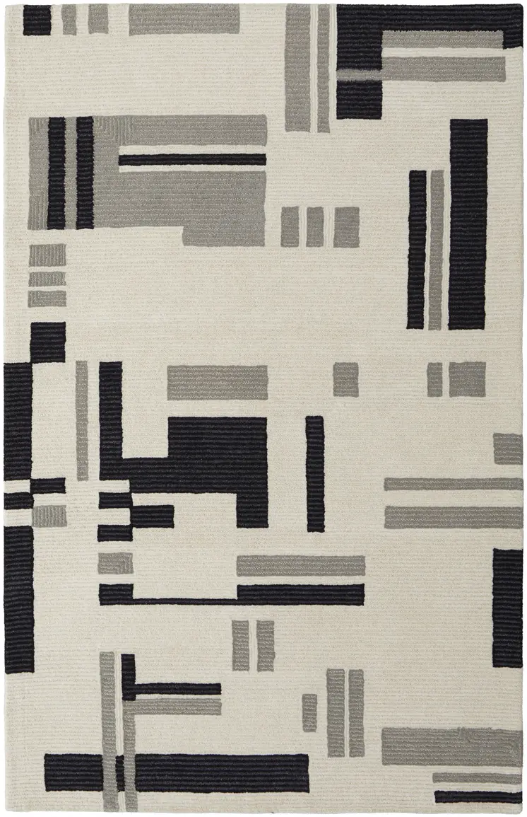 9' X 12' Ivory Wool Abstract Hand Tufted Area Rug
