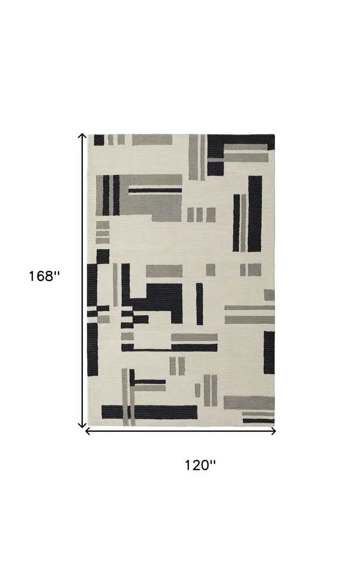10' X 14' Ivory Wool Abstract Hand Tufted Area Rug