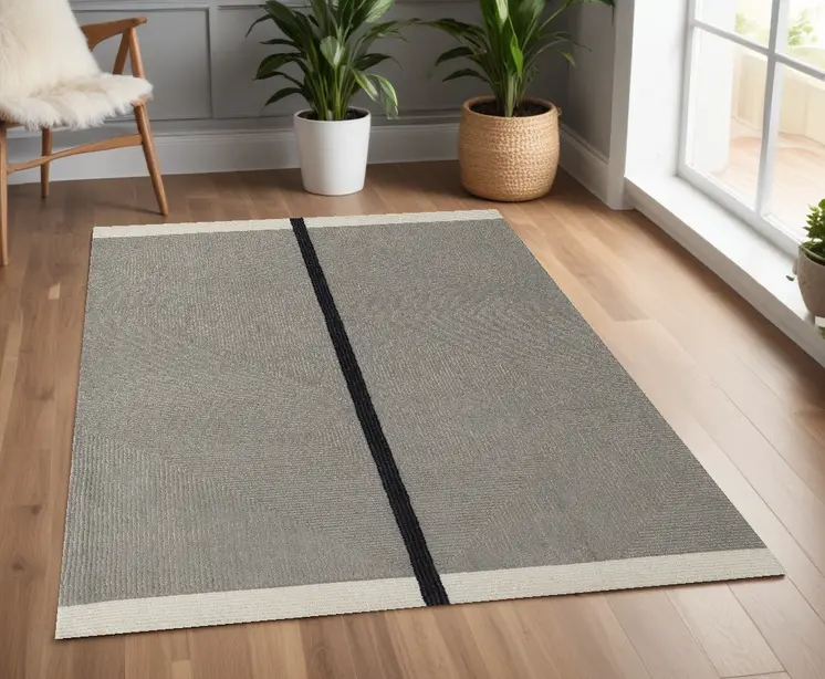 4' X 6' Black and Gray Wool Abstract Geometric Hand Tufted Area Rug