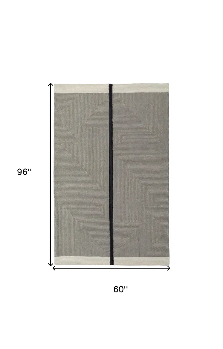 5' X 8' Brown and Black Abstract Geometric Hand Tufted Area Rug