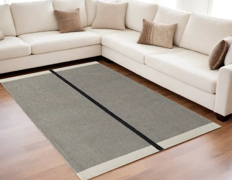 5' X 8' Brown and Black Abstract Geometric Hand Tufted Area Rug