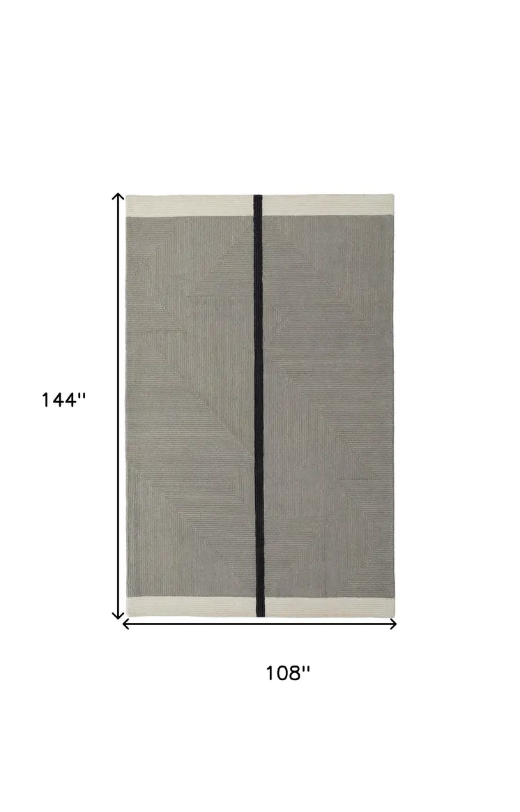 9' X 12' Black and Gray Wool Abstract Geometric Hand Tufted Area Rug