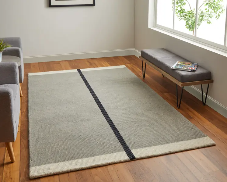 9' X 12' Black and Gray Wool Abstract Geometric Hand Tufted Area Rug