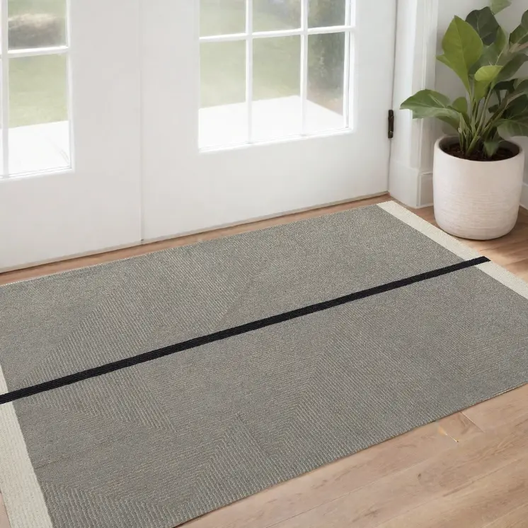 2' X 3' Brown and Black Abstract Geometric Hand Tufted Area Rug