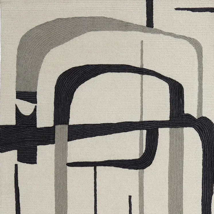 5' X 8' Gray and Ivory Wool Abstract Hand Tufted Area Rug
