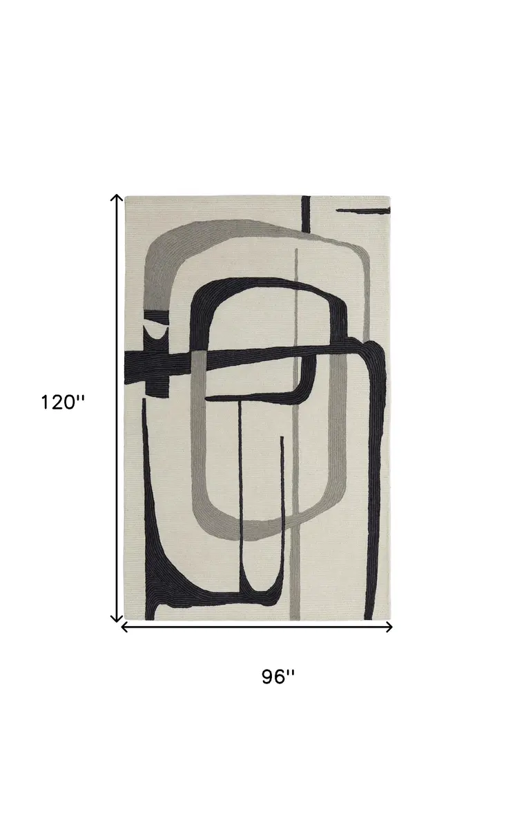 8' X 10' Gray and Ivory Wool Abstract Hand Tufted Area Rug