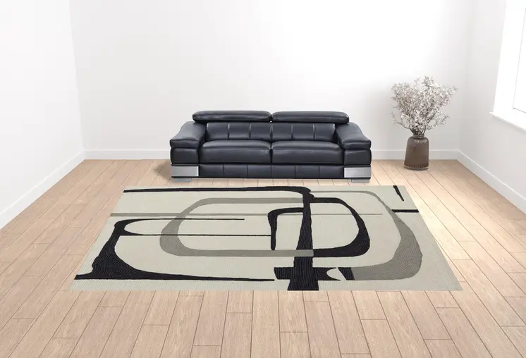 12' X 15' Ivory Gray And Black Wool Abstract Tufted Handmade Area Rug