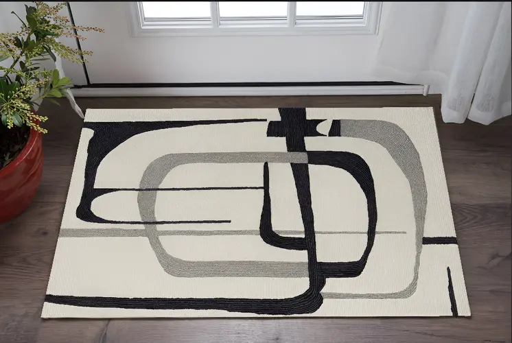 2' X 3' Gray and Ivory Wool Abstract Hand Tufted Area Rug